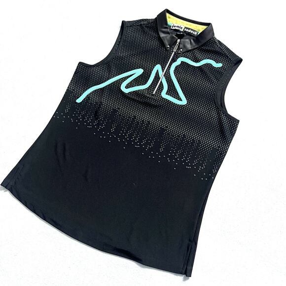 Jamie Sadock 1/2 Zip Golf Shirt Black Gray Texture Teal Aqua Sleeveless Polo M - Picture 2 of 11